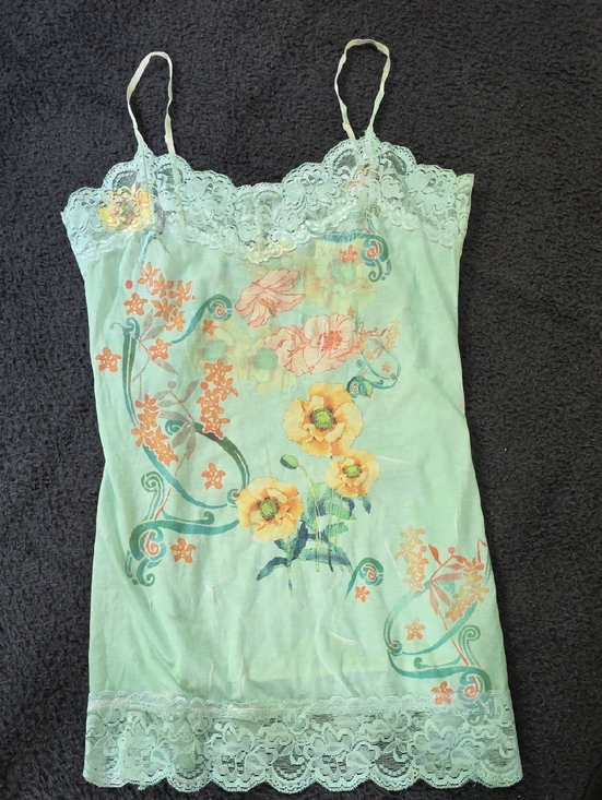 Arden B Other - Floral Lace-Trim Long Mint Floral Lace Camisole Night Gown Adj Straps M/L New